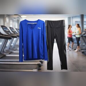 Fila Royal Blue V-Neck Long Sleeve Top: XL + Women's Athletic  Leggings: XXL
